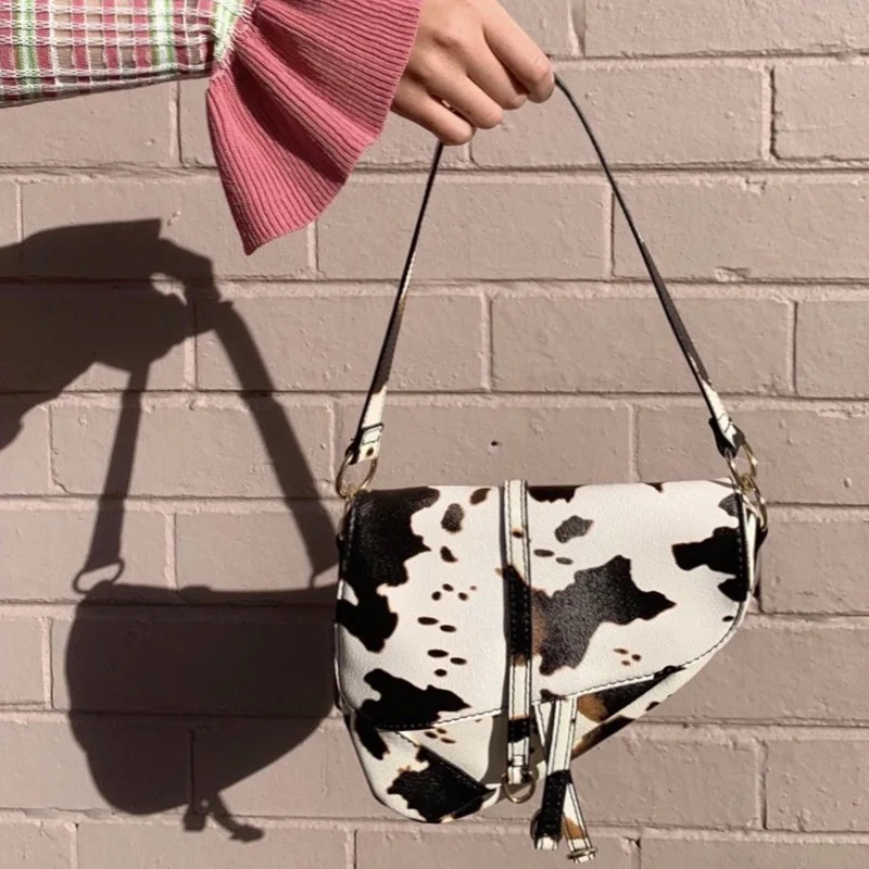 

Bags Women 2020 Homemade Cows Pattern Textured One-Shoulder Saddle Bag Vintage Messenger Bag