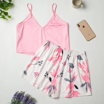 

Sexy Pajamas For women short sleeve Summer Lace womens pajamas sleepwear Top And Shorts Pajama Set V-collar Pijama Mujer