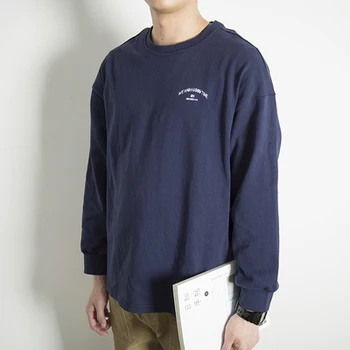 

2019 autumn new Japanese retro letter printing round neck long-sleeved t-shirt