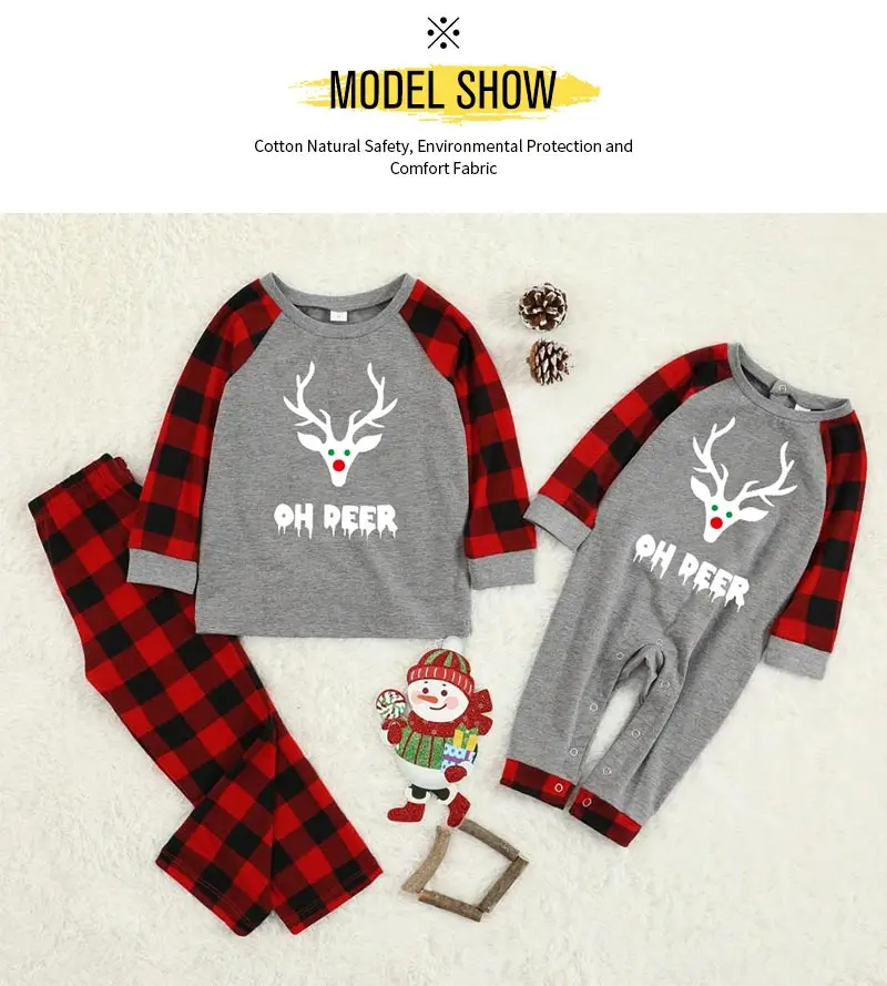 oh deer family look matching christmas outfits for daddy mommy and kids print animal plaid sleepwear adult child romper new year