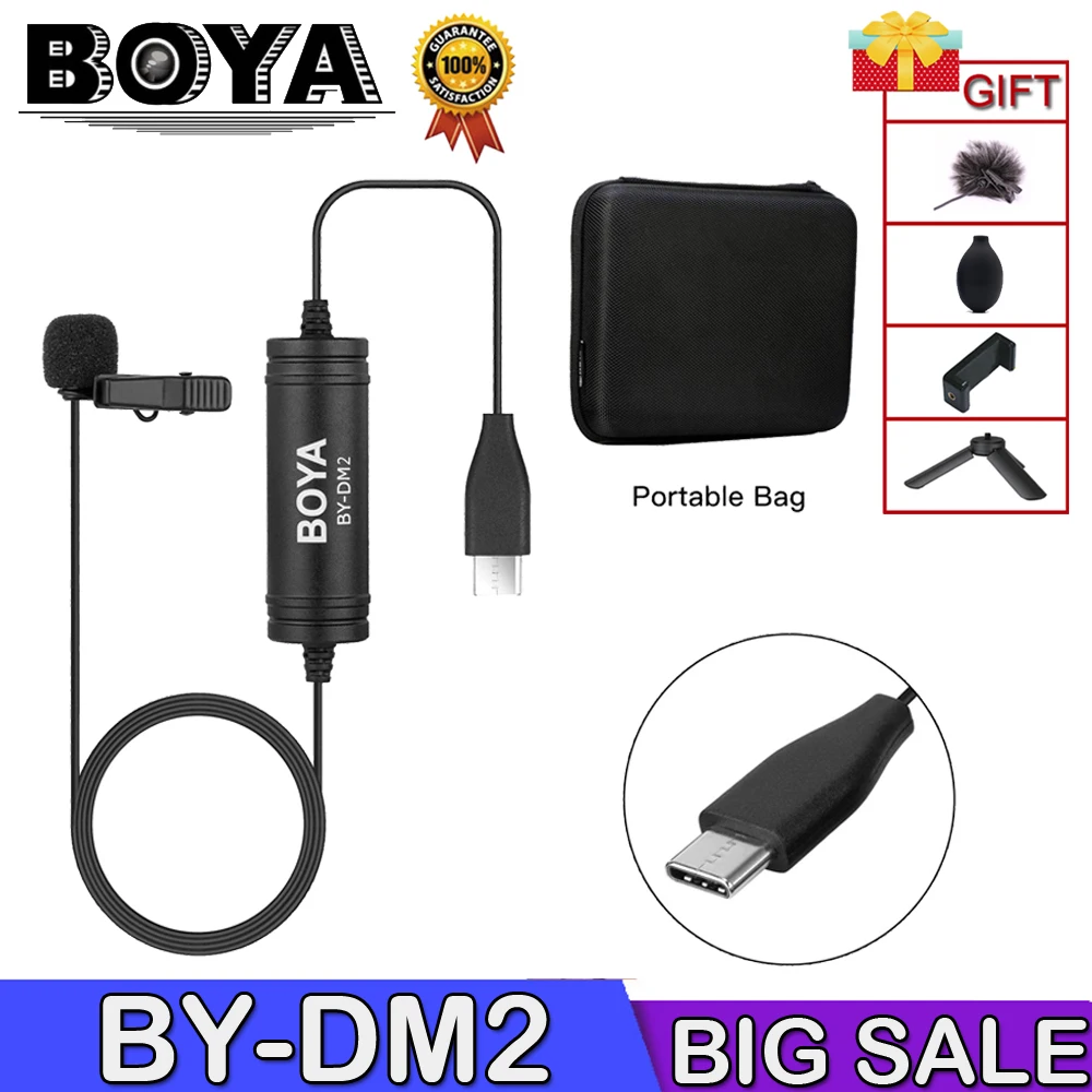 

BOYA BY-DM2 Lavalier Condenser Microphone Type-C Port Interview Vlogging Omni-directional Mic for Android Cellphone Device