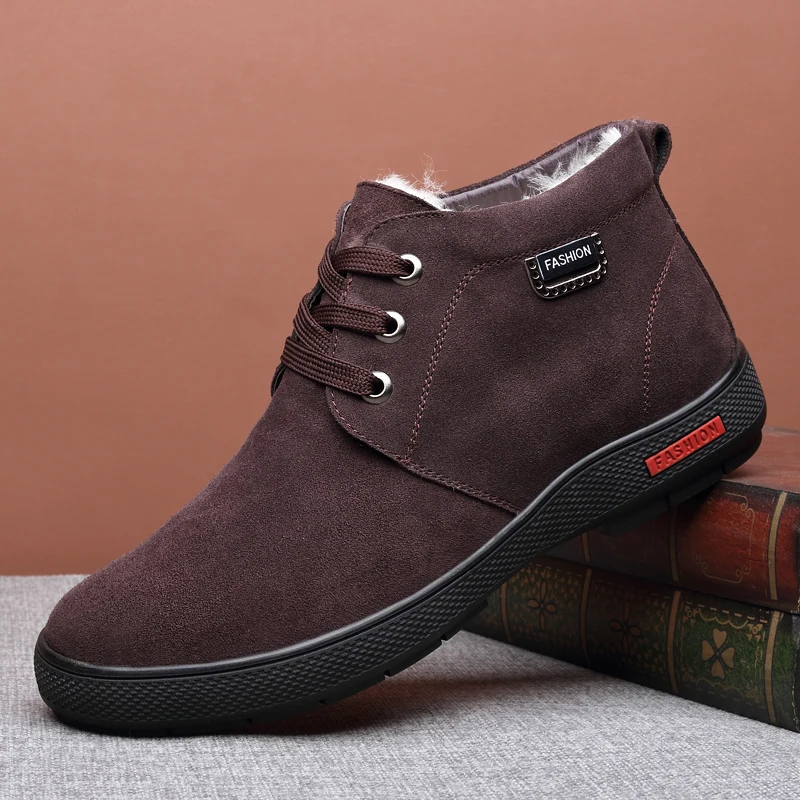 Monstceler/Брендовые мужские кожаные ботинки; зимняя мужская обувь с хлопчатобумажными стельками; чистая шерсть; Теплая мужская Нескользящая Повседневная обувь; M9855 - Цвет: Brown Lace-up