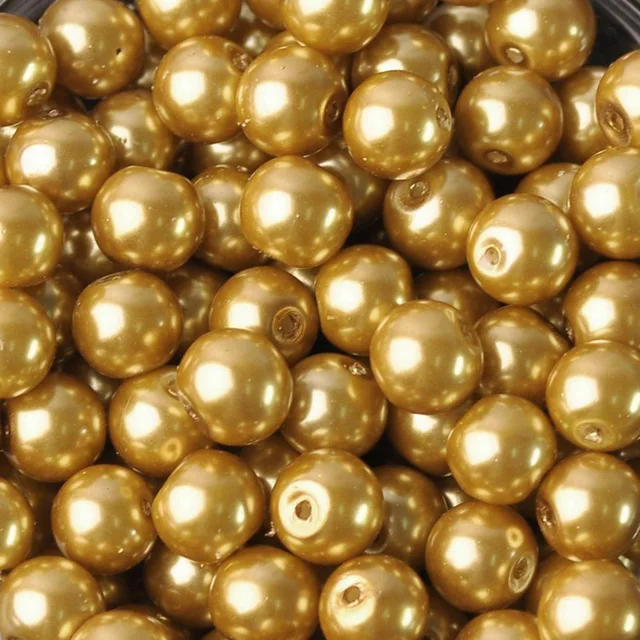 Lot Colors Round Pearl Coated Glass 4mm 6mm 8mm 10mm 12mm 14mm 16mm Loose Spacer Beads for Jewelry Making DIY Crafts Dark Gold