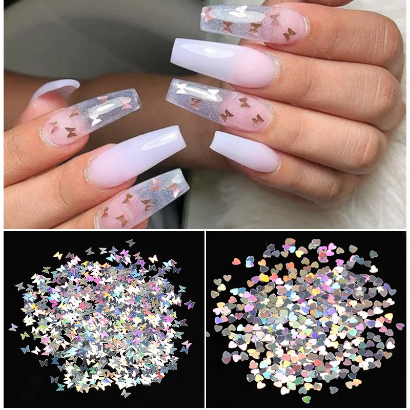 

1 Box Holographic Nail Flakes Glitter Rhombus Butterfly Guitar Leaf Mixed Irregular Sequins Nails Powder Nail Art Decorations