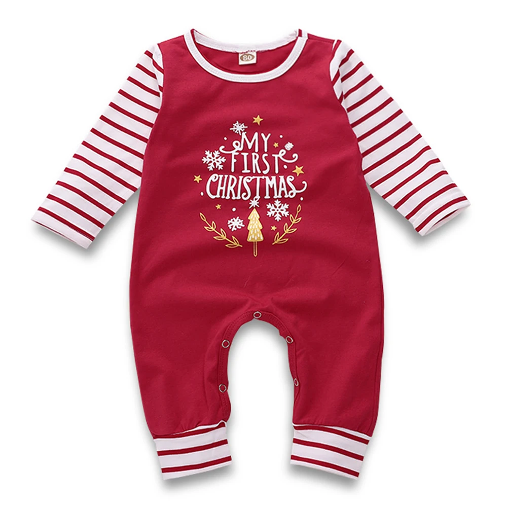 Newborn Christmas Baby Girl Boy Clothes Fashion Letter Print Striped