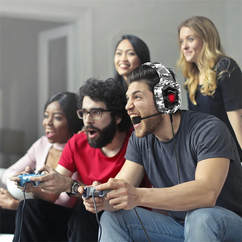 New K8 PS4 Camouflage Gaming Headphones casque Wired PC Gamer Stereo Gaming Headset With Mic LED Lights for XBox One Laptop