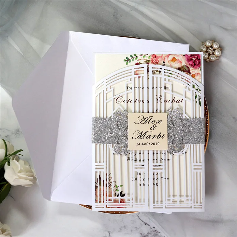 10pcs Elegant Laser Cut Wedding Invitation Cards European Greeting Card Customize Business Tri-fold - 4.00053E+12