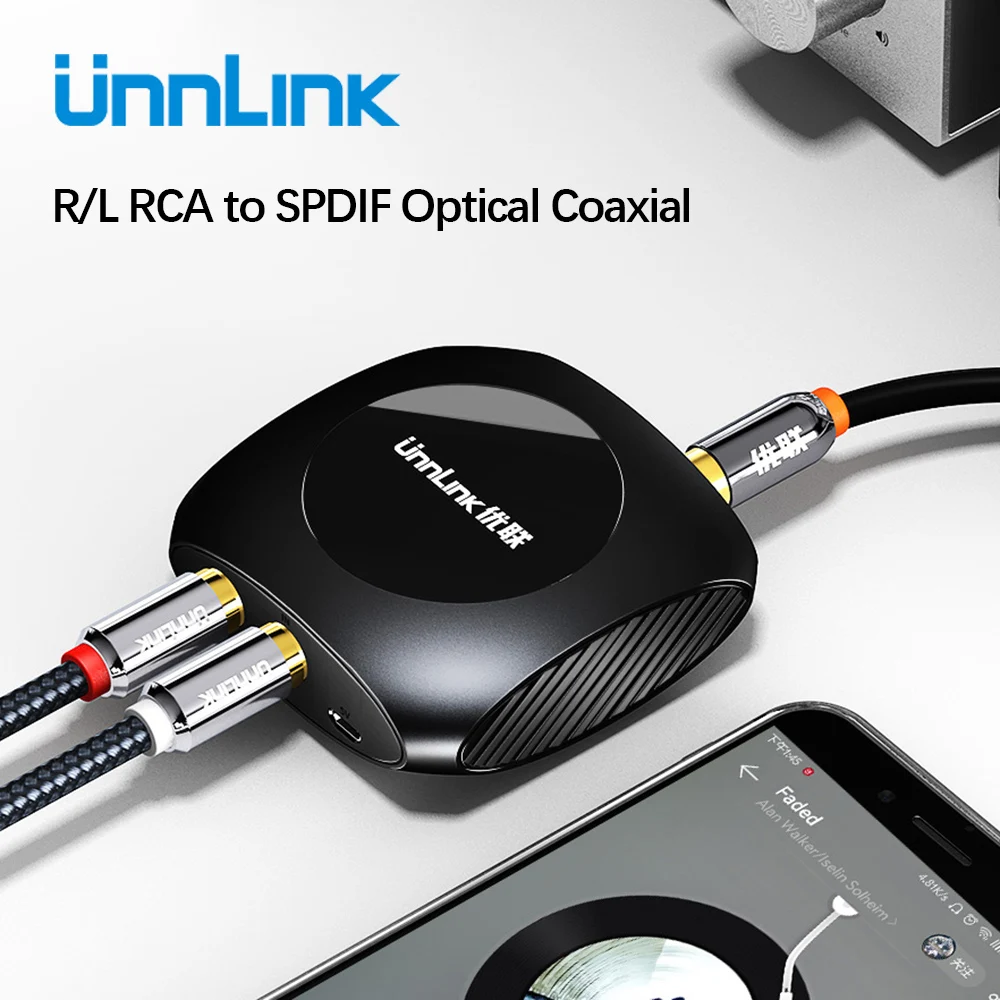 Unnlink аналогово-цифровой аудио преобразователь адаптер 96 кГц R/L RCA к SPDIF оптический