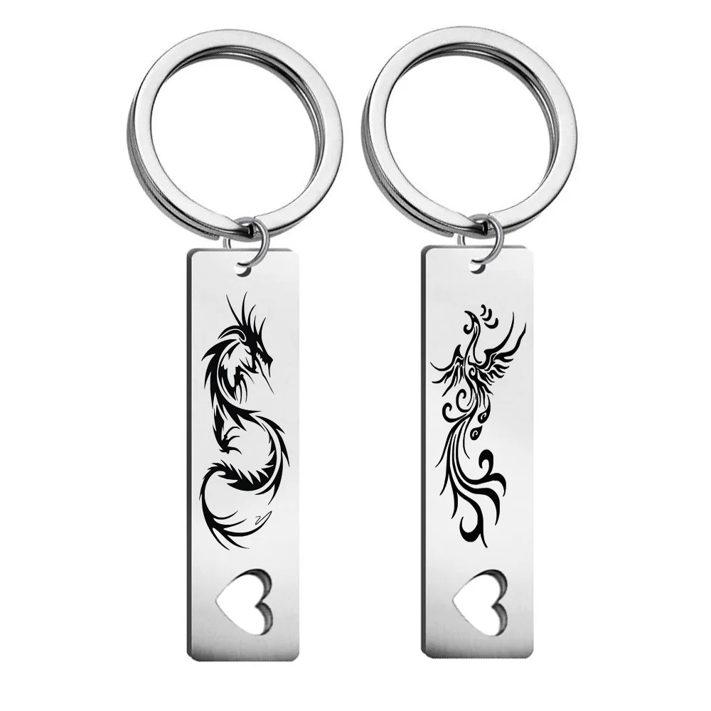 

Original stainless steel keychain dragon and phoenix pattern pendant key chain sun moon couple jewelry pendant Chinese брелок