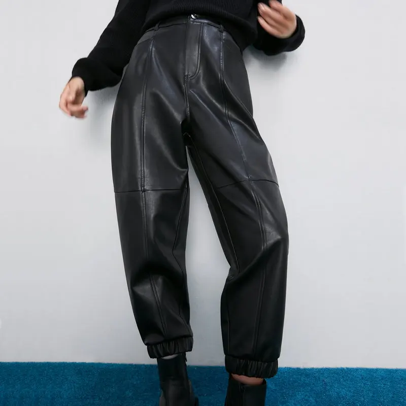 black faux leather pants