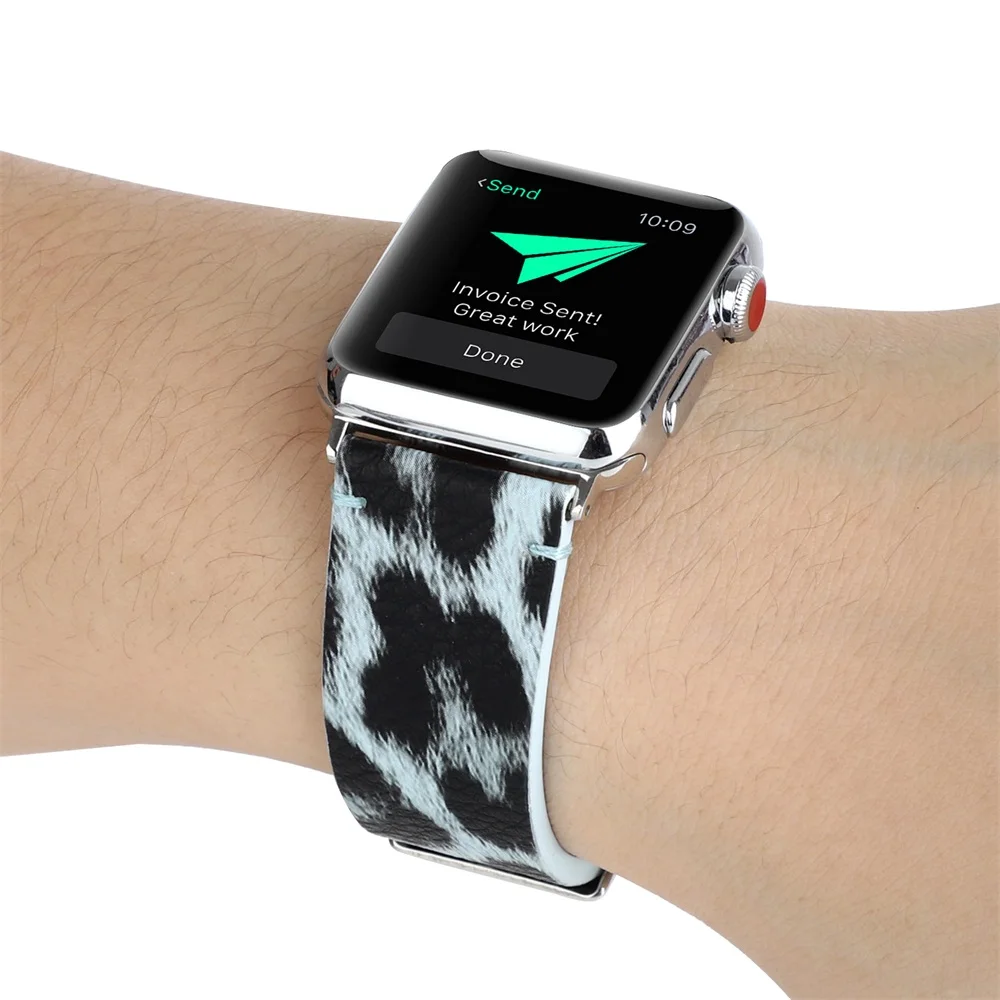Кожаный ремешок 40 мм 44 38 42 ремень для Apple Watch SE Band Series 6 5 4 3 2 Леопардовый принт