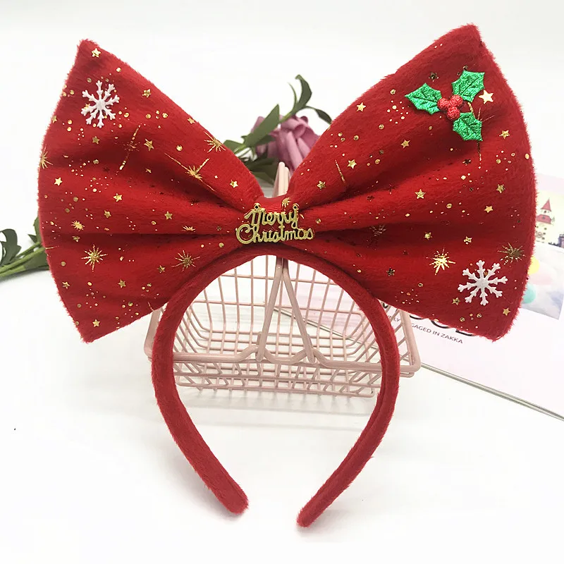 Navidad аксессуары для волос Праздничная повязка на голову Рождественская большая повязка на голову с бабочкой флисовый пояс лося рождественские украшения - Цвет: 5