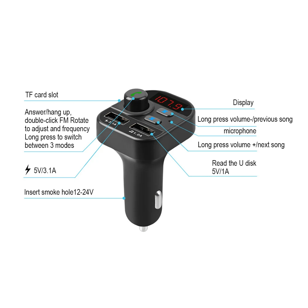 1 шт. беспроводной fm-передатчик Bluetooth Carkit Hands Free стерео A2DP автомобильный музыкальный MP3 плеер Поддержка TF карта U диск воспроизведения