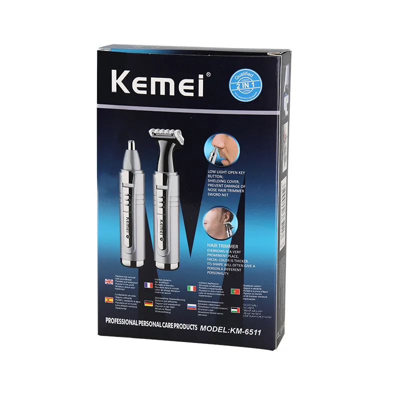 with original box Kemei, электрический триммер для носа и ушей, 2 в 1, уход за лицом, триммер для волос для мужчин, инструменты для личной гигиены, маленькая машинка для стрижки с направляющими для стрижки - Цвет: with original box