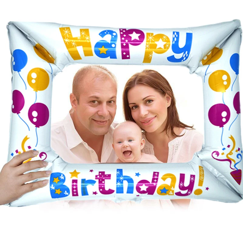 

1Pcs New Happy Birthday Aluminum Foil Balloon Photo Frame for Birthday Family Party Photo booth Event Decoration Supplies
