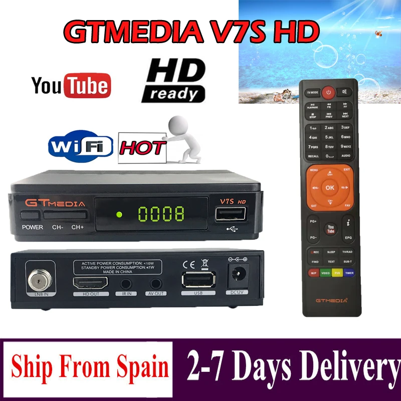 Freesat V7s HD Смарт спутниковый ТВ приемник DVB-S2 1080P Full HD DVD S2 USB 2,0 с USB WiFi+ 1 год Испания cccam box tv YouTube