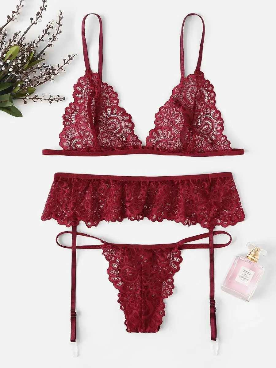 

Новый тканевый мягкий и удобный женский кружевной комплект нижнего белья с подвязками