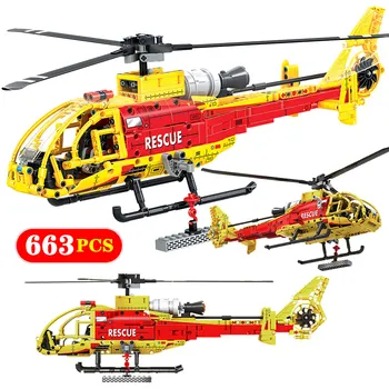 

663PCS City Police Airplane Building Blocks Military Technic Little Antelope Helicopter Bricks Gifts Toys for Children