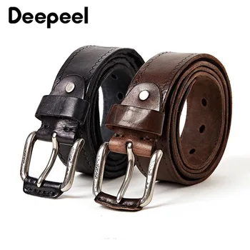 

Deepeel 1pc 3.7*105-125cm Cow Genuine Leather Men's Belts Jeans Luxury Classice Designer Strap Embossed vintage Pin Buckle Belt
