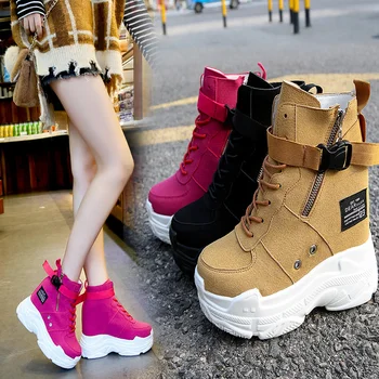 

Chic Women High Heel Sport Rose Ankle Boots Platform Wedge Suede Sneake Shoes Round Toe 3Colors C607