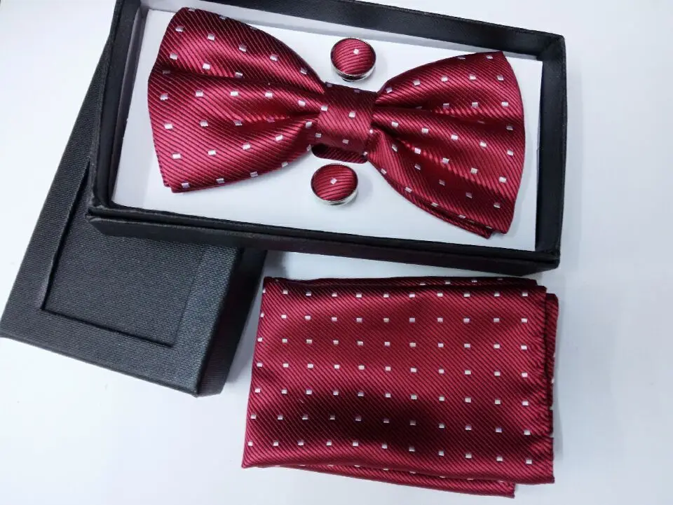 Галстук-бабочка и носовой платок, набор мужских шелковых галстуков, Цветочный плед, подарок для мужчин, свадебные, красные, полосатые, темно-синие, жаккардовые, тканые, одноцветные - Цвет: dot red