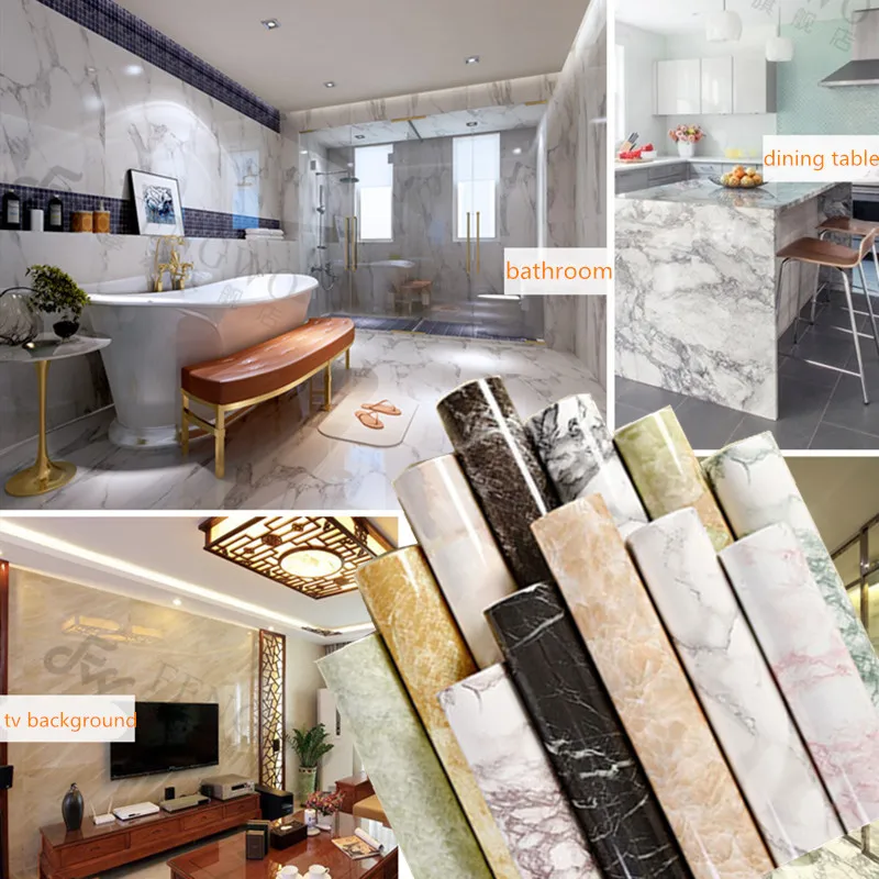 

60cm*5m Marble Furniture Renovation Waterproof DIY PVC Wallpapers Wardrobe Decals Adhesive Stickers Cupboard Table Door Decor