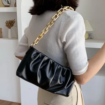 

Retro Women Bags Solid Color Purse For Women Thick Chain Leather Shoulder Bag Vintage Hobo Bag Femal Bolsos Luxury Handbag