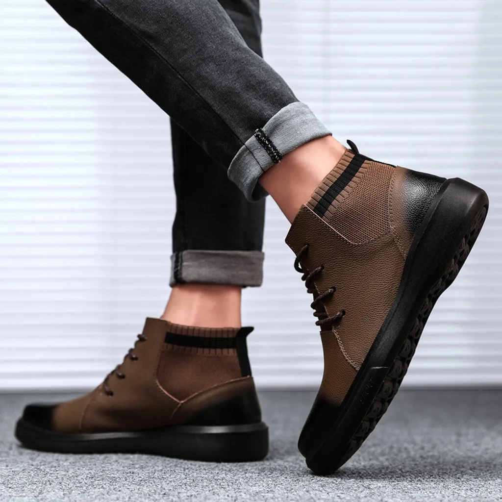 Men Winter Waterproof Boots Fashion Quality Leather Lace Up Ankle Boot Man's Wear Resistance Work Boot Winter Warm Plush Boots