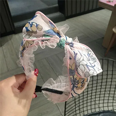 Новые сетчатые ленточки для волос женские корейские милые цветочные заколки для волос с бантом модные уличные аксессуары для волос - Цвет: Pink