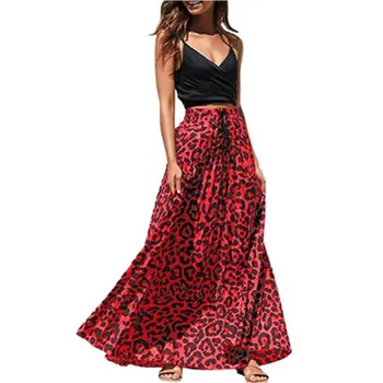

Plus Size Leopard Print Skirts Womens New Spring Autumn A Line Pleated Long Skirt Casual High Waist Maxi Skirts Woman Streetwear