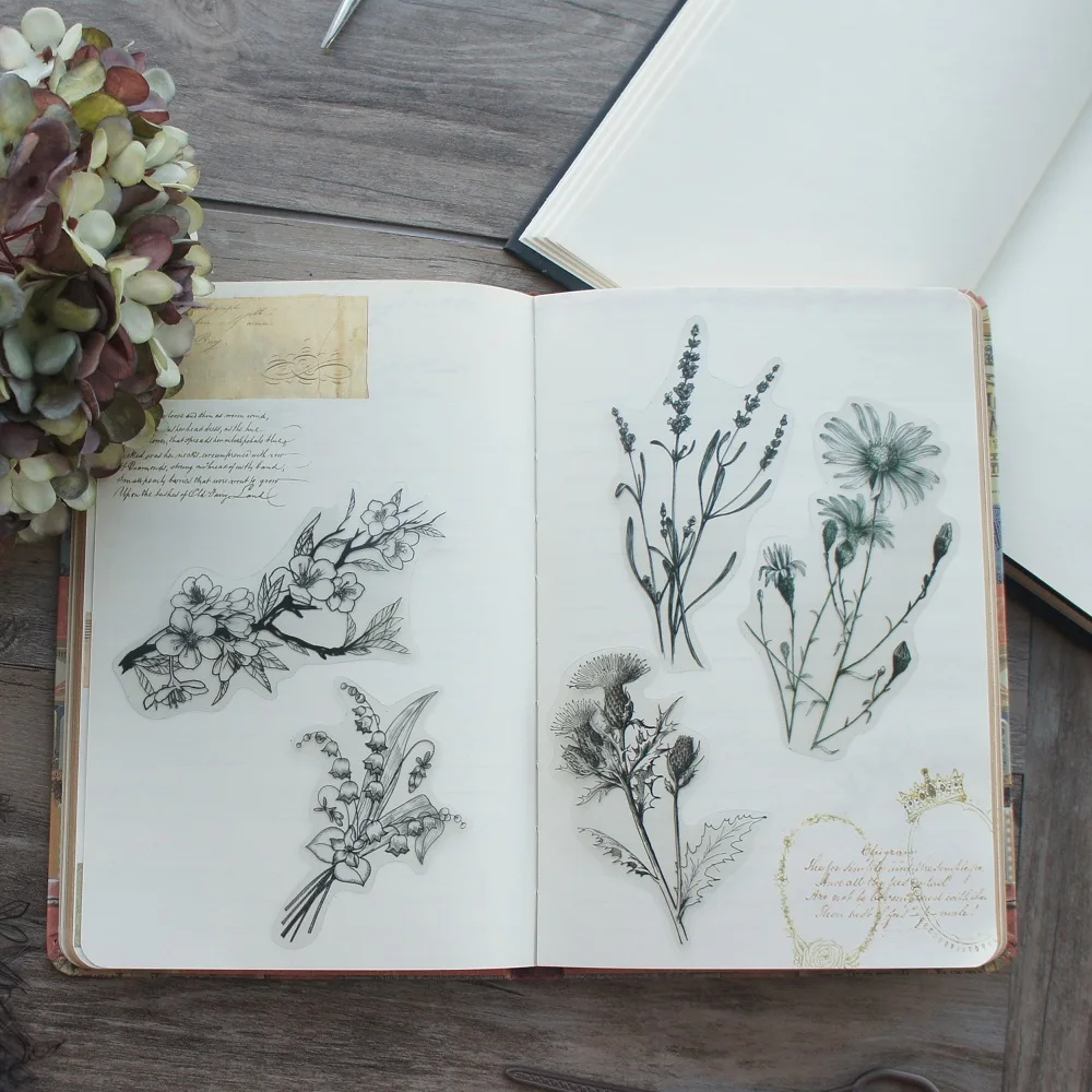 Decorative Floral Stickers Pen Drawing Flower Bouquet Style 38pcs