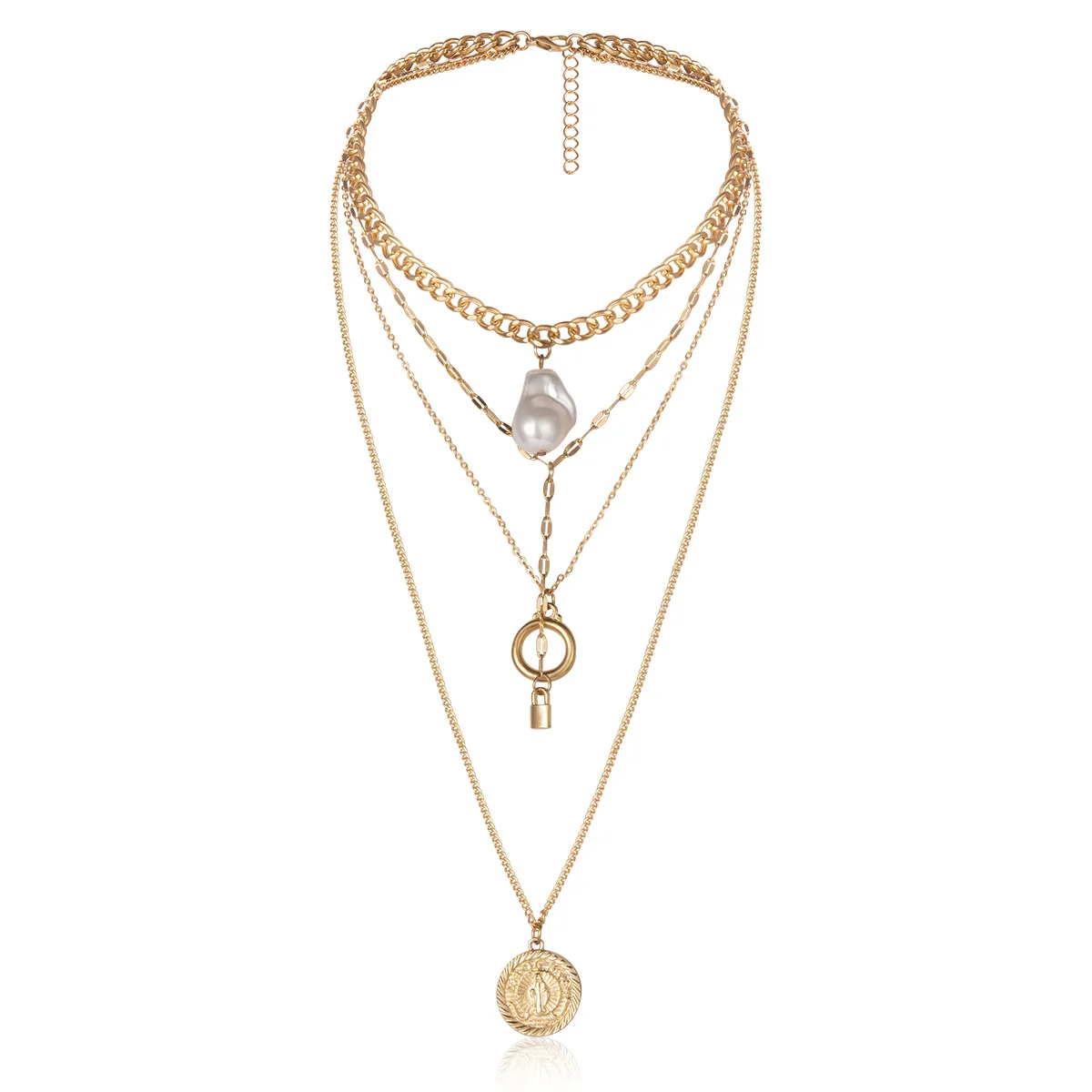 KingDeng Multilayer Necklace Pendent Pearl Tassel Personalized Women Accessories Punk Gothic Chains Choker Coin Gold Geometric