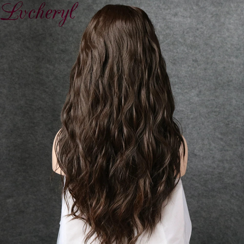 Lvcheryl 13x6 синтетические кружева спереди каштановые парики цвет естественные длинные пучки волос влажная волна Futura волосы парики с натуральной линией волос