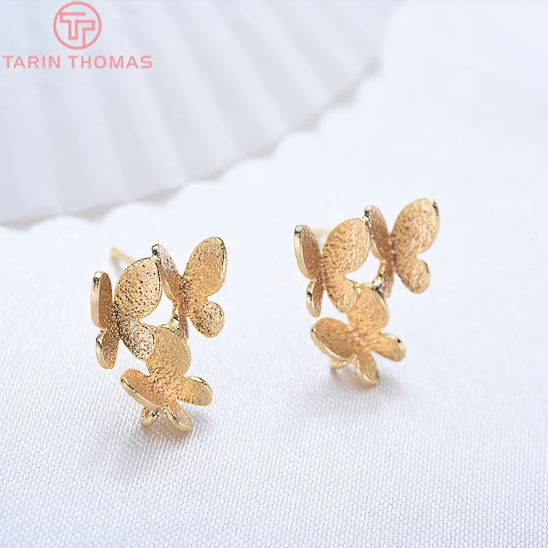 6PCS 14x12MM 24K Gold Color Brass Three butterflies Stud Earrings High Quality Diy Jewelry Findings Accessories - Image 4