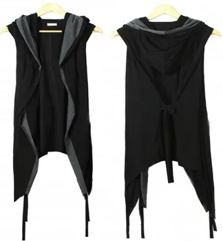 

Mens Sleeveless Avant-Garde Dark Punk Hooded Charcoal Cape Cardigan Jacket