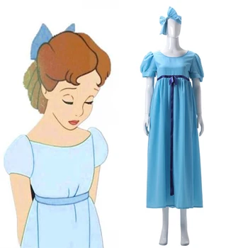 

Peter Pan and Wendy Darling Costume Wendy Blue dress Role Play costume with headwear custom made size plus size