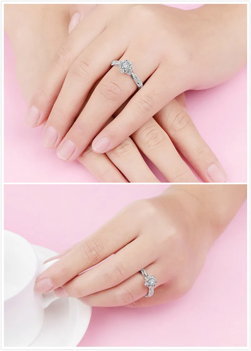 Wedding Rings for Women White Gold Plated Hollow Flower Cubic Zirconia