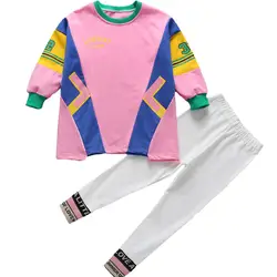 Модные 3-14Yrs для малышей Одежда для детей девочек розовый свободная футболка + штаны-леггинсы, одежда, верхняя одежда Детская одежда