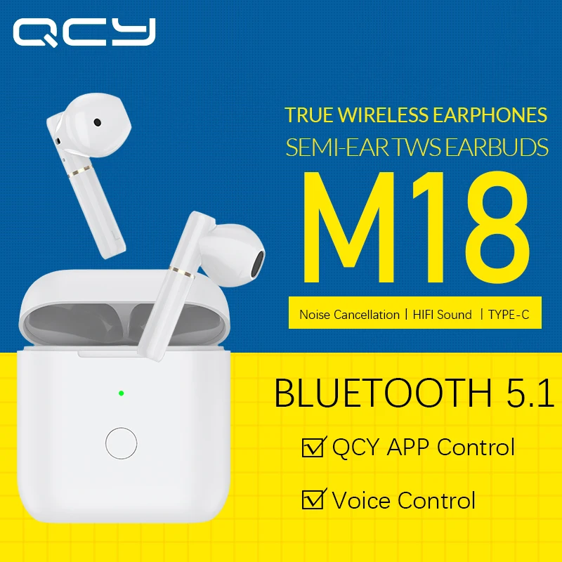 2021 Newest QCY M18 YouPin TWS Earphone Wireless Earbuds Bluetooth 5.1 App Control AAC SBC Waterproof DSP Noice Reduction