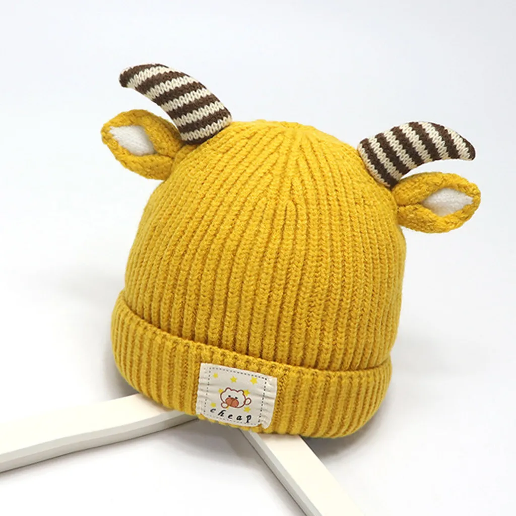 Детская вязаная шапка с двойными рогами, шерстяная теплая шапка, зимняя детская шапка, милая вязаная шапка для девочек и мальчиков 2-8 лет