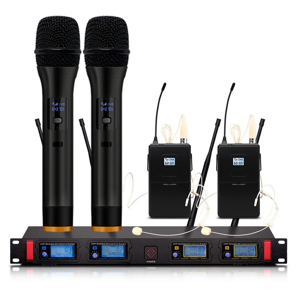 

Wireless microphone dynamic display system UHF karaoke system wireless 2 handheld 2 skin color headset wireless microphone