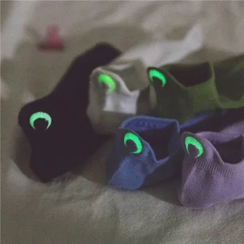 

Night Luminous Embroidery Socks Casual Cotton Solid Ankle Socks Women Neon Fluorescent Moon FUnny Socks Reflective skateboard