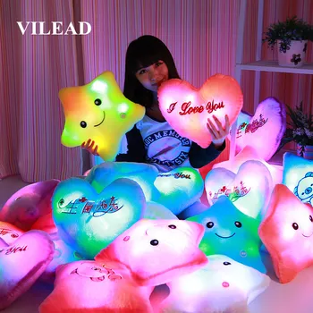 

VILEAD LED Flashing PP Cotton Stuffed Cushion Soft Plush Toy Smiley Sleeping Pillow Decorative Cushions for Sofa