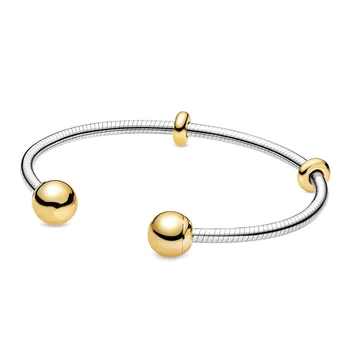 

2019 NEW 100% 925 Sterling Silver Winter Shine Moments Snake Chain Style Open Bangle Bracelet Fit DIY Bead Original Girl Jewelry