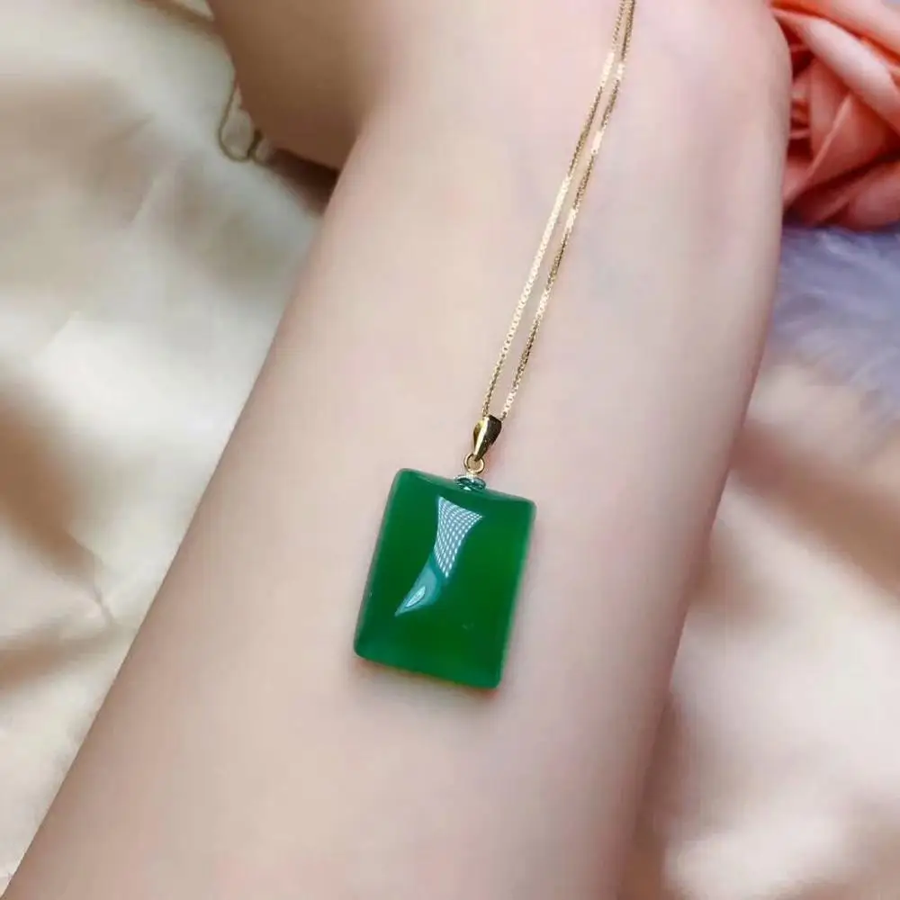 SHILOVEM 18k желтый золотой Природный зеленый халцедон подвески нет ожерелье Этническая Новая прекрасный женский подарок новинка cz1520668ys