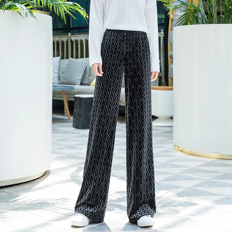 

Pleuche Wide Leg Pants Women Fall Winter 2019 New Casual Loose High Waist Sports Straight Plus Size Trousers Pantalones De Mujer
