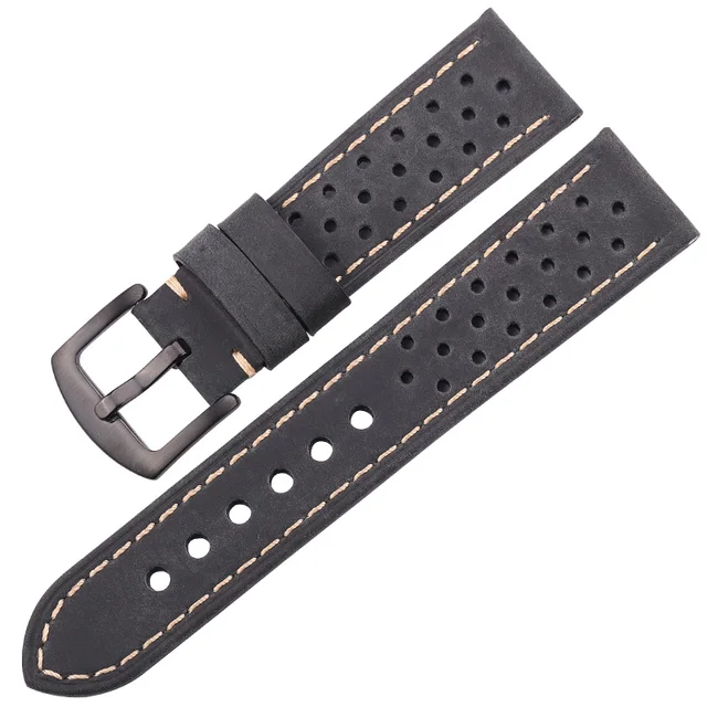 Cowhide Watchbands 20mm 22mm Genuine Leather Vintage Wrist Strap Belt For Samsung Galaxy Watch 46mm Bracelet Black Black Clasp
