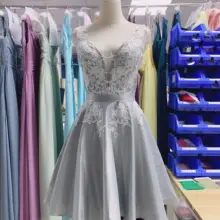 Белое кружевное платье-; серебряный цвет; платье для выпускного вечера Dress2020 luckgirls, с вышивкой, с рисунком, шифоновые драпированные платья длиной до колена с v-образным вырезом и красота вечерние, выпускные платья