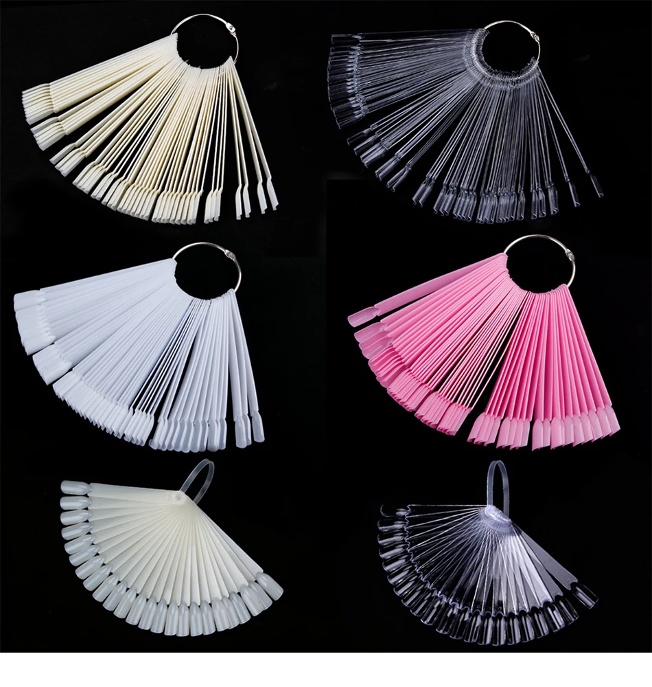 Description Picture 6 of item24/50Pcs False Nail Tips Fan-shaped Sample Sticks Finger Practice Nails Full Card Polish Practice Display Manicure Accessories