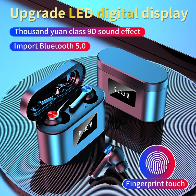 TWS Bluetooth Earphone Stereo Wireless Headphones IP54 Waterproof Earphone with Dual Microphone 4000mAh Metal Charging Box